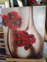 дървена картина пано Червени цветя, снимка 1 - Картини - 42384322