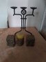 Стар кован железен свещник от  преди 40/50 години с Три големи свещи, снимка 4