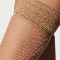 Desiree Natur 39/42- Нови  телесни мрежести чорапи с дантела и силиконова лента , снимка 1 - Бельо - 42557861