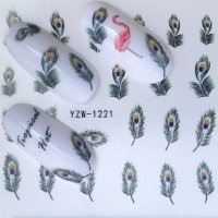 YZW-1221 Паунови пера перо слайдер ваденки водни стикери за нокти маникюр татос, снимка 1 - Продукти за маникюр - 30720952