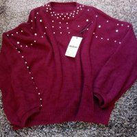 Пуловер с перли в бордо, снимка 3 - Блузи с дълъг ръкав и пуловери - 26613222