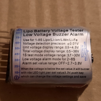 Li-Ion, LiPo battery voltage tester, buzzer - тестер на батерии 1S-8S, снимка 2 - Друга електроника - 36548310