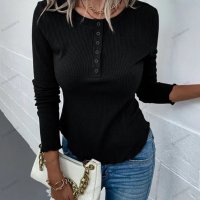 Дамска едноцветна блуза с дълги ръкави с рипсови копчета, 2цвята - 023, снимка 8 - Блузи с дълъг ръкав и пуловери - 40052901