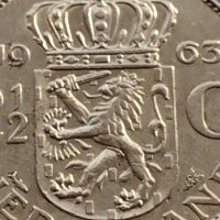 Сребърна монета 2 1/2 гулдена 1963г. Кралица Юлиана Нидерландска 29627, снимка 4 - Нумизматика и бонистика - 42755303