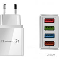 Бързо USB зарядно за телефон 3 А QC 3.0 и 4 USB изхода , снимка 4 - Оригинални зарядни - 31009379