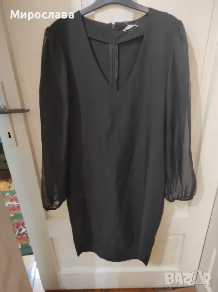 Черна рокля с прозрачни ръкави, снимка 1