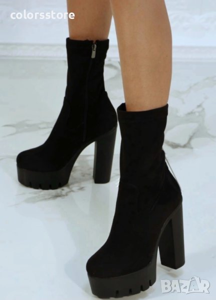 Боти на ток - черeн велур - NA7, снимка 1