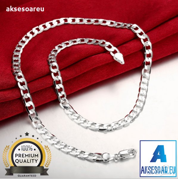 Посребрен сребърен ланец 6 мм плетка панцер бижу верига мода синджир бижутерия Благородна твърда сто, снимка 1