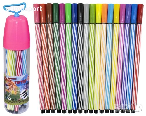 Флумастери Tip Top, 18 цвята, В кутия. Произведени от висококачествени материали - пластмаса и неток, снимка 1