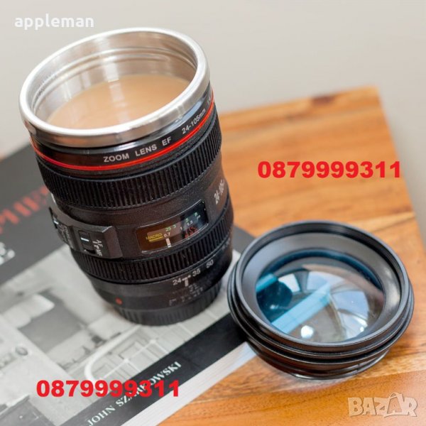 Термос - ЧАША - ОБЕКТИВ С ПРОЗРАЧЕН КАПАК Canon, снимка 1