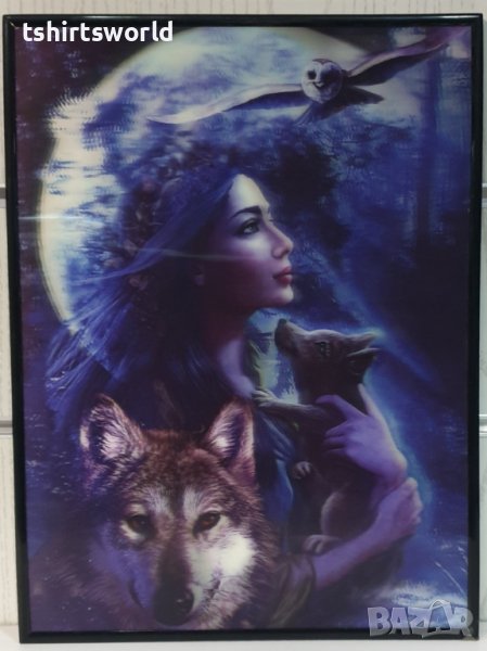 Нова 3D картина Момиче с Вълк, снимка 1