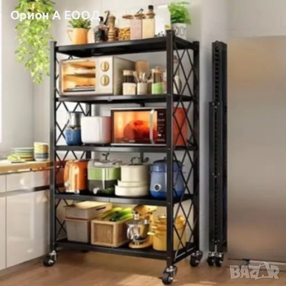 Сгъваем Стелаж с 5 рафта на Колелца, Изцяло Метален, Издържа 200 килограма , снимка 1