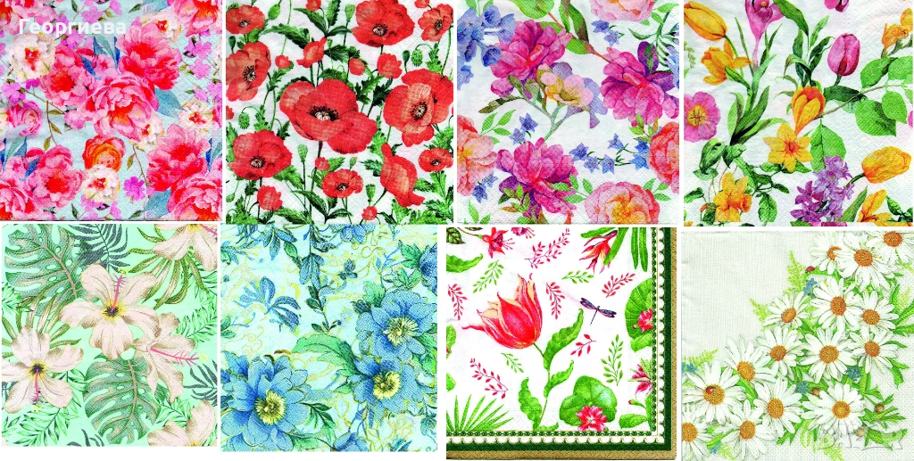 Колекция салфетки за декупаж - цветя, снимка 1