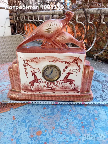 Стар порцеланов, немски,каминен, ловен часовник , снимка 1