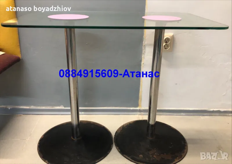 стъклена маса с две метални крачета (92-д/55-шир/75-вис от Банско=60лв, снимка 1