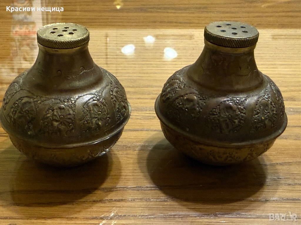 Комплект месингова солница и пиперница, снимка 1