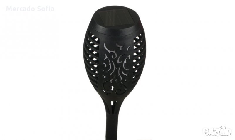 Соларен фенер LED факел с ефект на пламък пластмаса черен 49 см , снимка 1