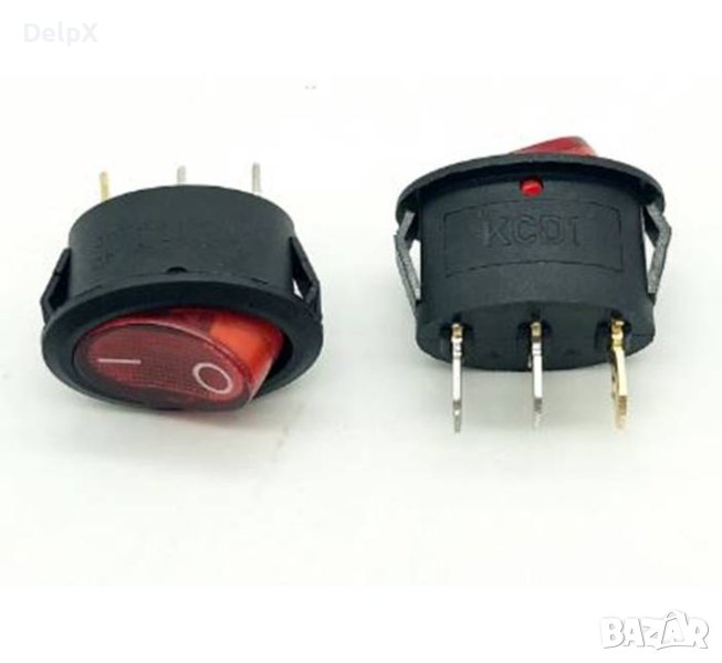 Ключ елипса, 3pin, 2 положения, светещ, червен, 250V, 6A, 22x14mm, снимка 1