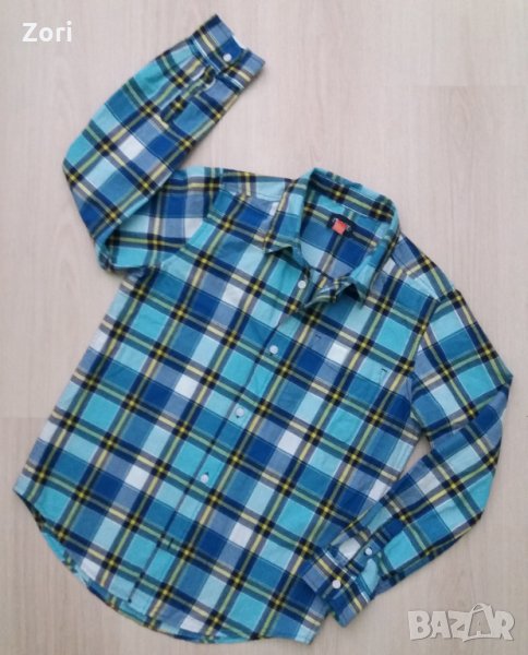 Тънка памучна риза в синьо-жълто каре за възраст 12-14год., снимка 1