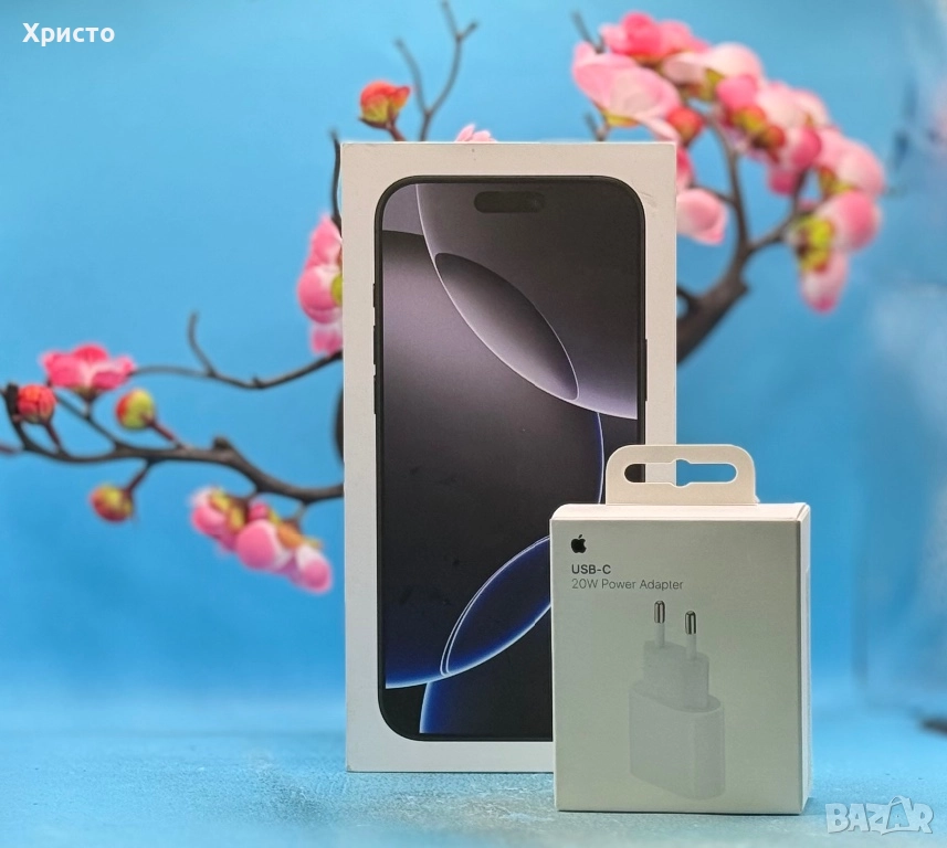 НОВ!!! Apple iPhone 16 Pro Max, 256GB, 5G, Black Titanium + подарък адаптер Apple, снимка 1