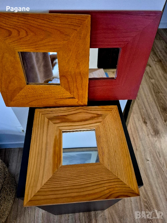 Сет от 3 декоративни огледала с масивни дървени рамки – Рустик Стил, снимка 1