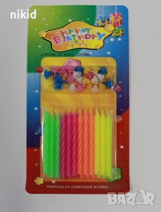 12 бр неон неонови свещи свещички за торта рожден ден парти украса, снимка 1