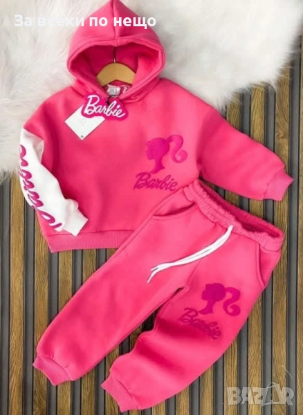 Barbie Детски Розов Ватиран Екип✅Детски Ватиран Комплект В Розов Цвят Барби Код B400, снимка 1