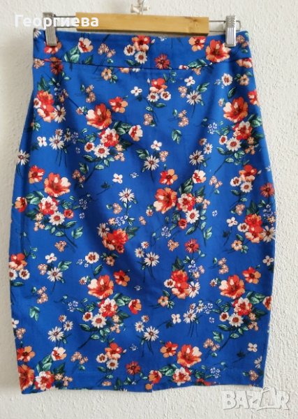 Синя пола с флорален принт, снимка 1