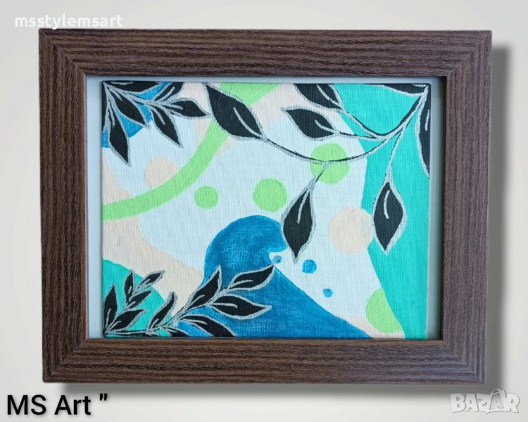 Мини абстрактна картина с флорални мотиви! Ръчно рисувана!, снимка 1