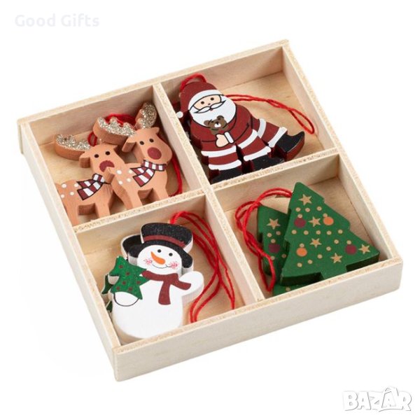 8 броя Комплект дървени висулки за елха, 4см, снимка 1