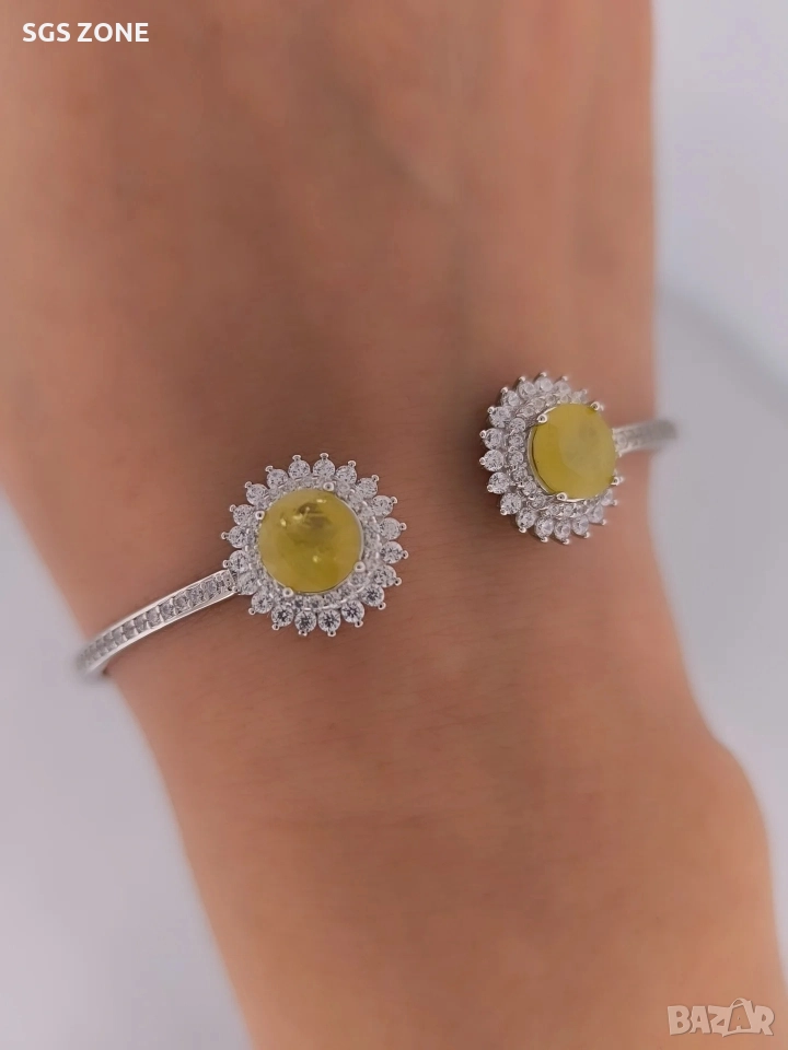 Стилна сребърна гривна с жълт сапфир, снимка 1