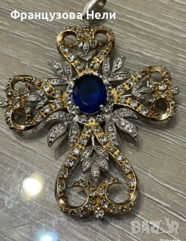 Сребърен кръст с Танзания и сапфири