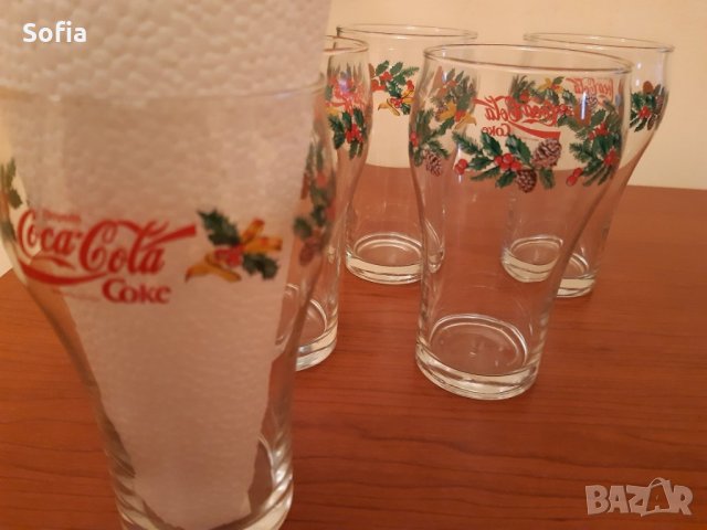 Кока Кола чаши /"Vintage enjoy Coca-Cola Christmas Glass Bells Balls of Holly” - 80-90те, снимка 3 - Колекции - 31652682