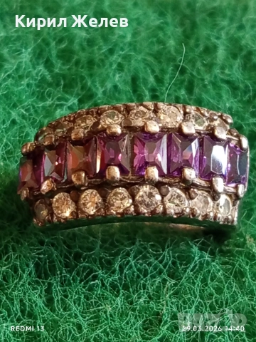 Изящен сребърен пръстен с ПЛАНИНСКИ КРИСТАЛ и АМЕТИСТ стил и елегантност 39230, снимка 2 - Пръстени - 54014760