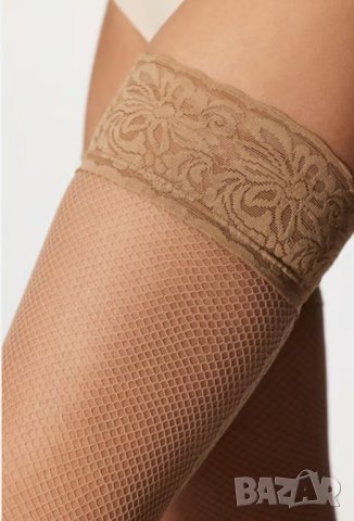 Desiree Natur 39/42- Нови  телесни мрежести чорапи с дантела и силиконова лента 