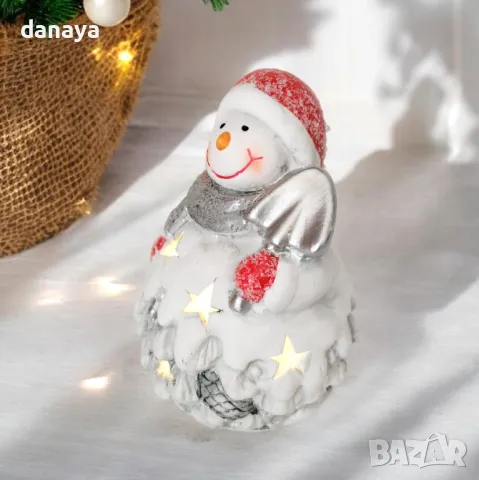 5331 Светеща керамична фигура Снежко с лопатка, 13 см, снимка 4 - Декорация за дома - 47545426
