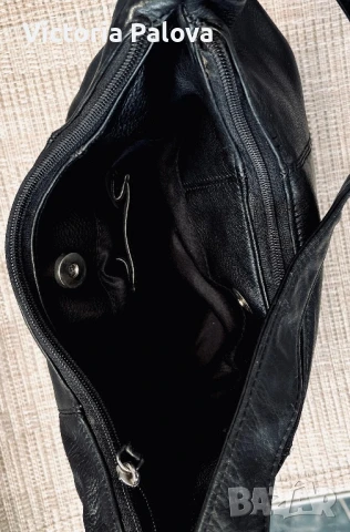 Черна кожена чанта, снимка 3 - Чанти - 50968531