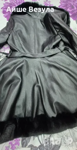 Дамско кожено яке, естествена кожа с богат еко пух. Размер L, снимка 10 - Якета - 48472943