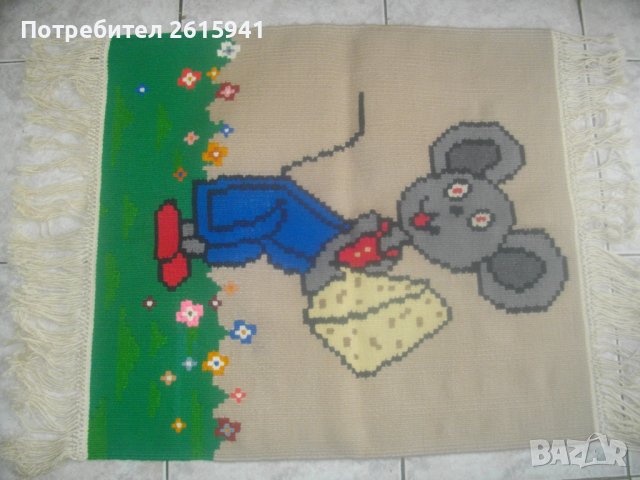 Нов Ръчно Тъкан Детски Килим-Двулицев-67х59см-Дебел, снимка 1