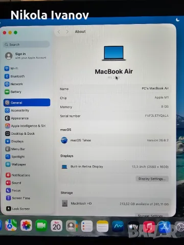 Apple MacBook Air M1 13 inch (2020) – 8GB RAM | 256GB SSD | 88% батерия | +зарядно | Space Gray, снимка 4 - Лаптопи за дома - 56153689