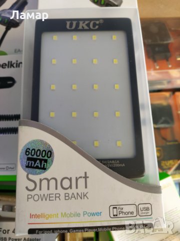 Соларно зарядно, соларна батерия,Power Bank 60000mAh, за телефон, таблет, камери с LED фенер, снимка 2 - Външни батерии - 32137613
