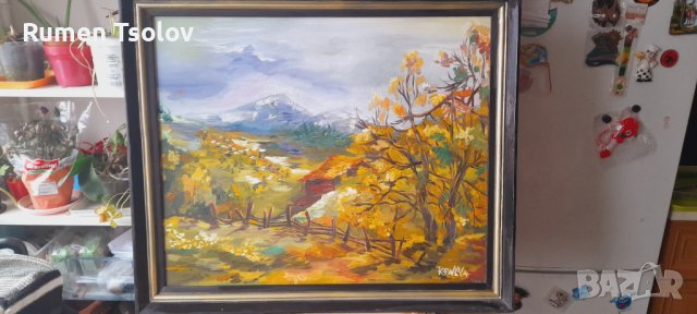Маслена картина с планински пейзаж, снимка 6 - Декорация за дома - 38866095
