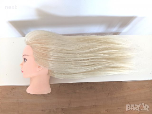 Фризьорска тренировъчна глава с ЕСТЕСТВЕНА коса 60см +стойка +аксесоари, снимка 6 - Фризьорски принадлежности - 31953299