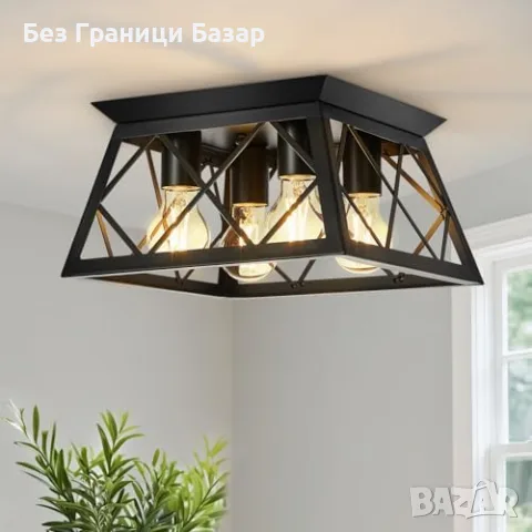 Нов Черен плафон за таван 4 крушки E27 метален геометричен полилей за хол кухня осветление