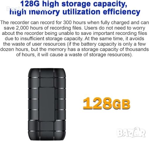 128G магнитен диктофон с гласово активиране STTWUNAKE, снимка 4 - Други - 50672719