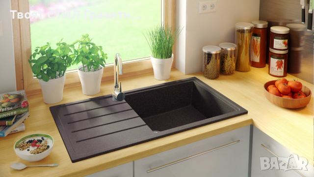 Кухненска Мивка от Гранит модел Копенхаген 900 x 500 Supreme - Графит, снимка 3 - Други - 36422107
