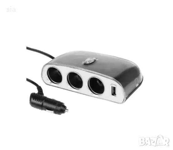 Разклонител за запалка, Троен сплитер за кола, 12/24V, USB, 1000 mA