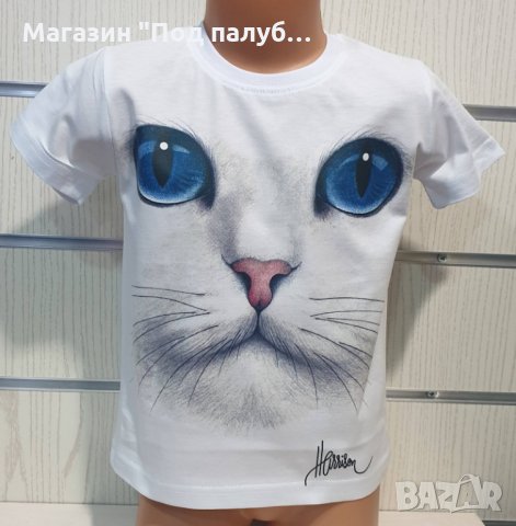 Нова детска тениска с 3D принт Котка със сини очи, снимка 5 - Детски тениски и потници - 29899013