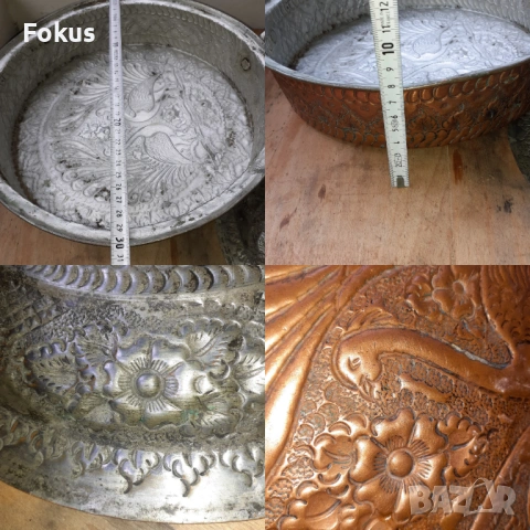 Невероятна стара медна тава тенджера с капак чеканка бакър, снимка 7 - Антикварни и старинни предмети - 54230426