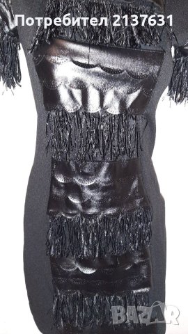 НОВА  ! ДАМСКА ЕЛЕГАНТНА  ЧЕРНА РОКЛЯ- комбинация с КОЖА - Размер S / M , снимка 4 - Рокли - 42136934